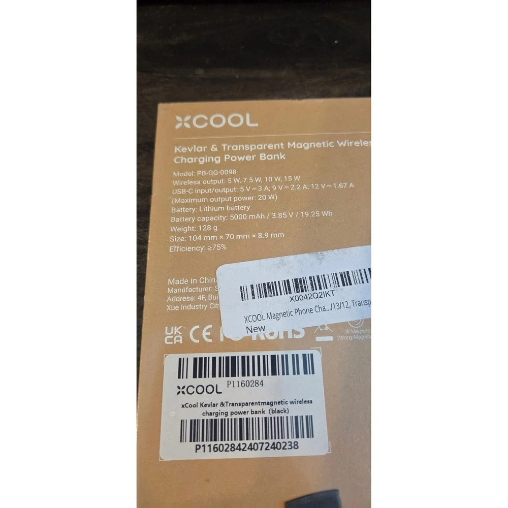 XCOOL Magnetic Wireless Power Bank Unisex 5000mAh Black New Kevlar Transparent